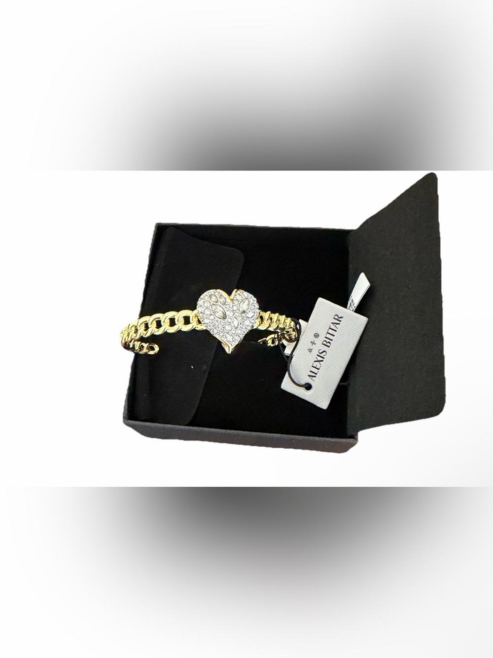 Alexis Bittar Gold Solanales Saphire Crystal Heart Macrame Cuff Bracelet NWT